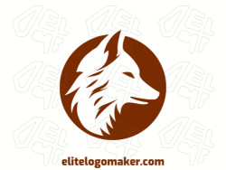 Create your own logo in the shape of a wolf head with abstract style and brown color.