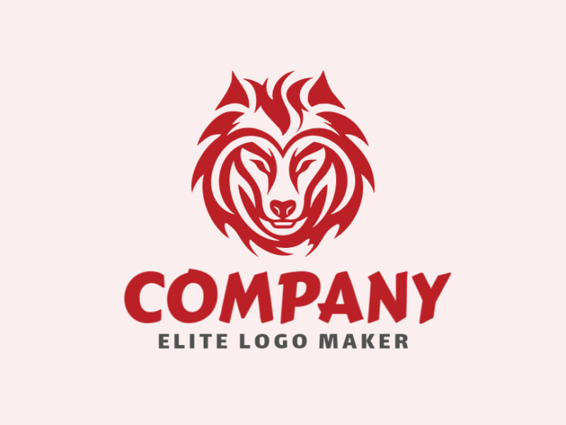 Logotipo tribal com design refinado, formando uma cabeça de lobo com a cor vermelho.