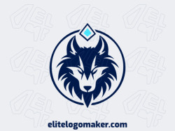 A symmetrical design featuring a wolf head in shades of blue and dark blue, creating an elegant and balanced logo.