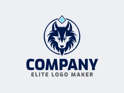 A symmetrical design featuring a wolf head in shades of blue and dark blue, creating an elegant and balanced logo.