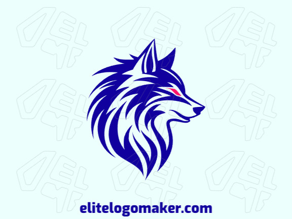 Logotipo tribal com formas sólidas formando uma cabeça de lobo com design refinado e cor azul escuro.