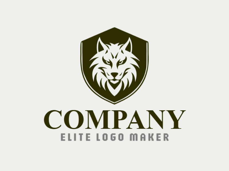 Logotipo memorável com a forma de um lobo combinado com um escudo com estilo mascote, e cores customizáveis.