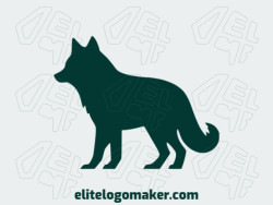 Logo available for sale in the shape of a wolf walking with abstract style and green color.