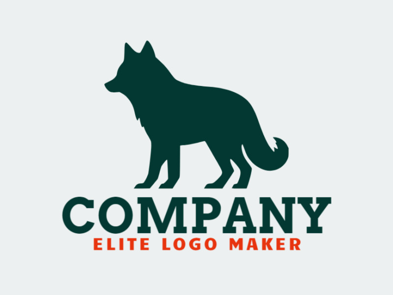 Logo available for sale in the shape of a wolf walking with abstract style and green color.