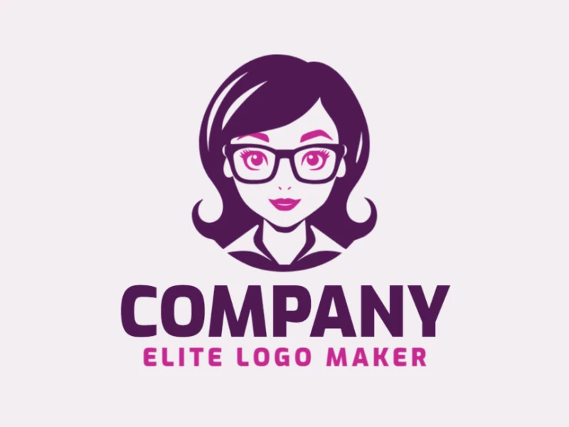 Logotipo disponible para venta en forma de una mujer con estilo simple y colores violeta y rosa.