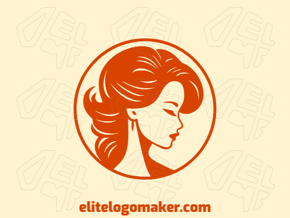 Crie um logotipo para sua empresa com a forma de uma mulher com estilo circular e cor laranja.