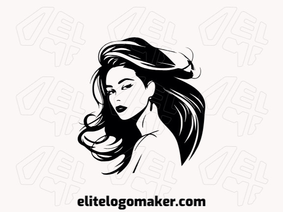 Create a vectorized logo showcasing a contemporary design of a woman and illustrative style, with a touch of sophistication and black color.