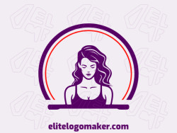 Creative logo with solid shapes forming a woman with a refined design with orange and purple colors.