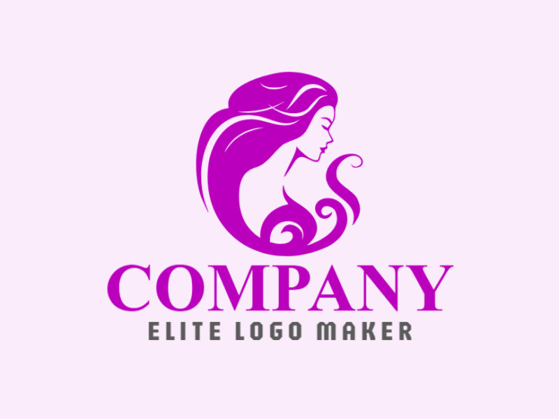 Logotipo ilustrativo criado com formas abstratas formando uma mulher com a cor roxo.