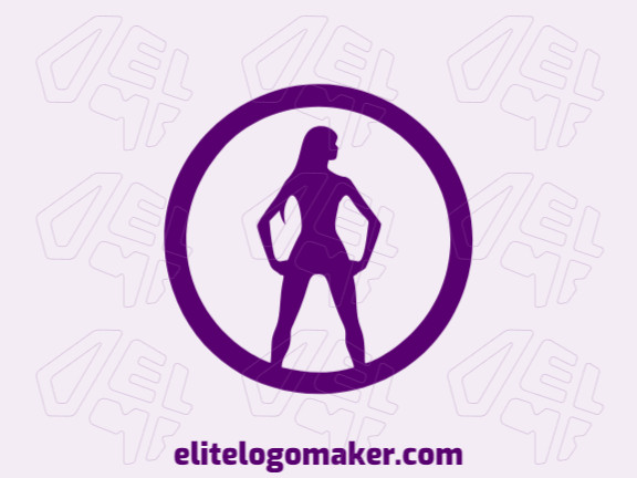 Logotipo vetorial com a forma de uma mulher com estilo simples e cor roxo.