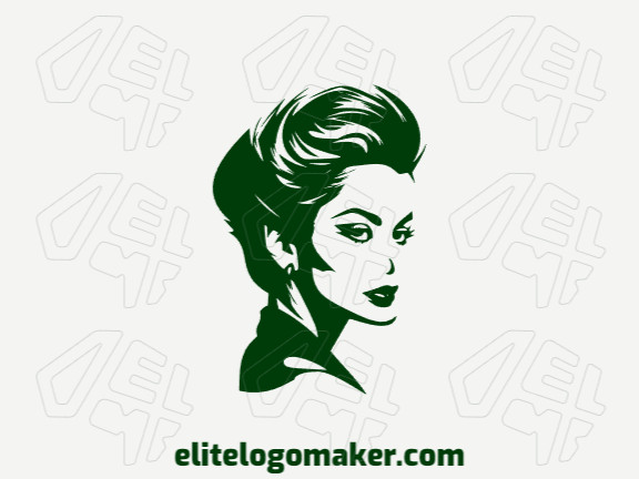 Template logo in the shape of a woman with illustrative design and green color.
