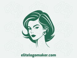 Logo available for sale in the shape of a woman with a handcrafted style and green color.