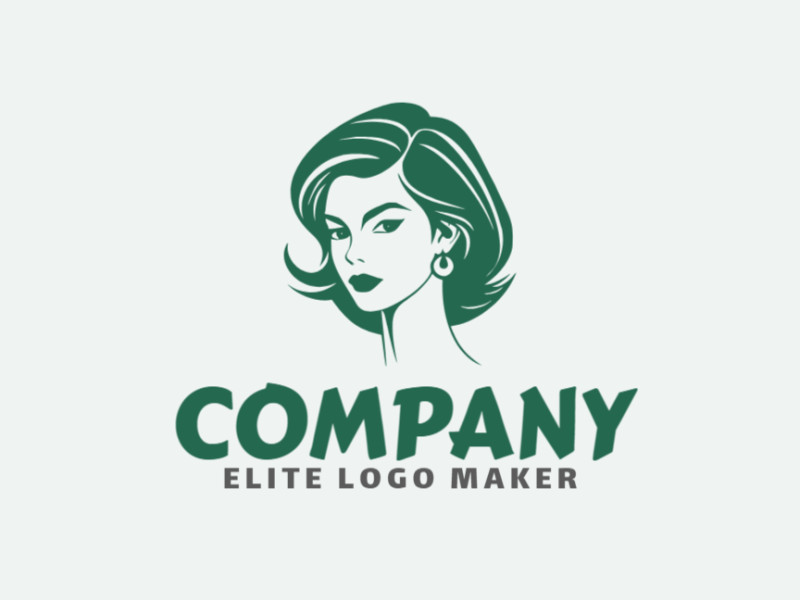 Logotipo disponível para venda com a forma de uma mulher com estilo artesanal e cor verde.