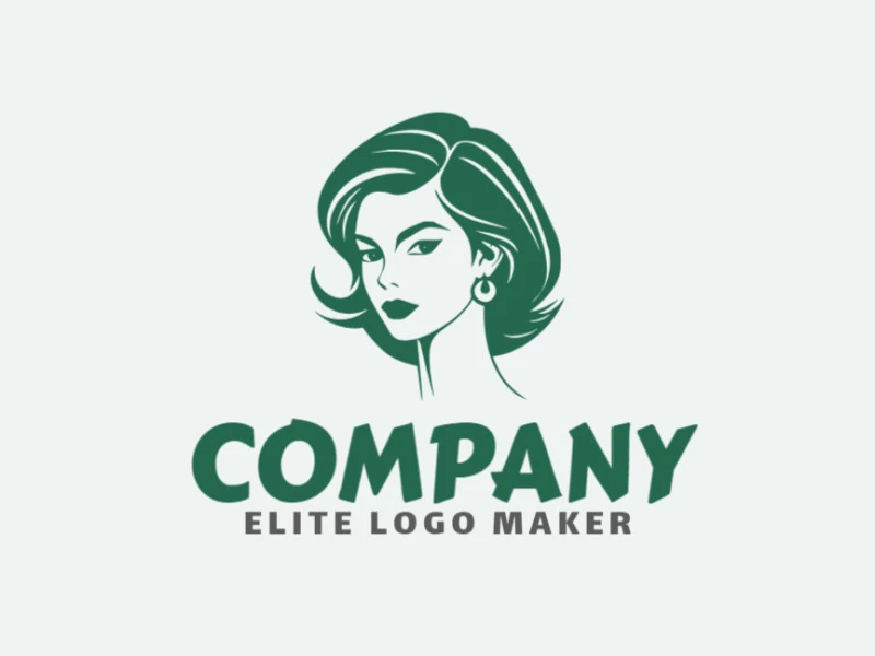 Logotipo disponible para venta en forma de una mujer con estilo hecho a mano y color verde.