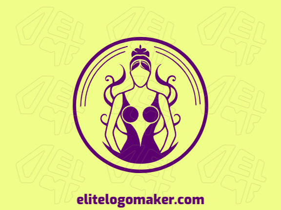 Create a logo for your company in the shape of a woman with an ornamental style and purple color.