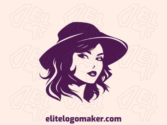 The creative logo is in the shape of a woman with a unique design and minimalist style, the color used is purple.