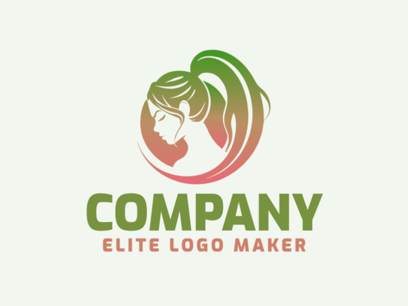 A modern and distinguished logo design featuring a woman's silhouette with a green-to-pink gradient for a good visual appeal.