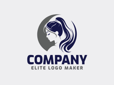 A creative logo with an abstract style, depicting a woman in shades of grey and dark blue.