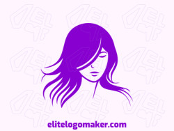 A logo is available for sale in the shape of a woman with a minimalist style and purple color.