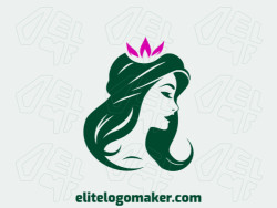 Customizable logo in the shape of a woman combined with a flower composed of an abstract style with green and purple colors.