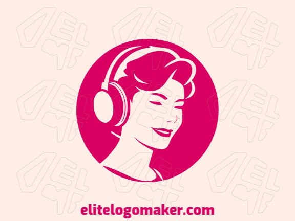 Logotipo com a forma de uma mulher usando fone com a cor rosa, esse logotipo é ideal para diferentes áreas de negócio.