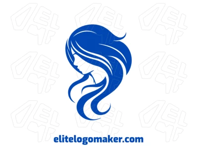 Um logo chamativo e minimalista com a cabeça de uma mulher e design abstrato em azul, combinando simplicidade moderna com elegância ousada.