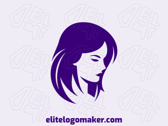 Logotipo criativo com a forma de uma cabeça de mulher com design memorável e estilo simples, a cor utilizada é roxo.