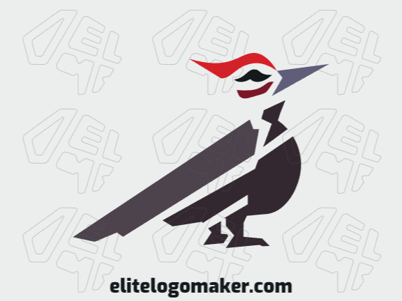 Animal logo in the shape of a woodpecker ideal for any brand, the colors used in the logo is black, red, and gray.