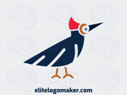 Customizable logo consisting of solid shapes and childlike style, forming a woodpecker with brown, black, blue, and red colors.
