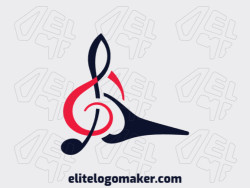Minimalist logo design in the form of a woodpecker combined with a musical note composed of abstracts shapes with red and black colors.