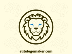 Vector logo in the shape of a young lion with a childish design with blue and dark brown colors.