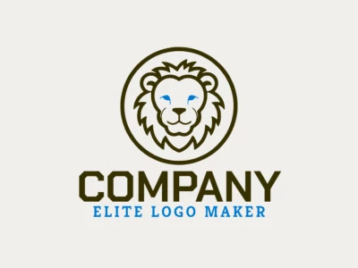 Vector logo in the shape of a young lion with a childish design with blue and dark brown colors.