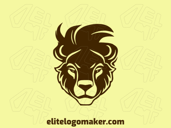 Um logotipo de mascote carismático, apresentando um leão jovem em marrom escuro, simbolizando força e vitalidade.
