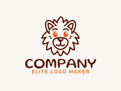 Un logotipo infantil sofisticado y elegante con un león joven en marrón y naranja, ofreciendo un diseño diferente y encantador.