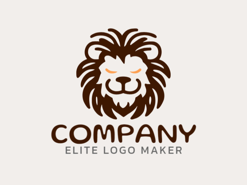 Logotipo abstrato com formas sólidas formando um jovem leão com design refinado e com as cores laranja e marrom escuro.