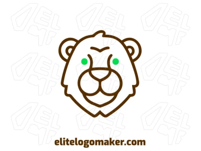 Design de logotipo criativo com a cabeça de um leão jovem em estilo simétrico, combinando elegância e força com um impacto visual marcante.