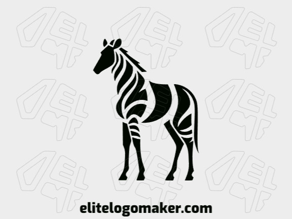 Logotipo vetorial com a forma de uma zebra com estilo mascote e cor preto.
