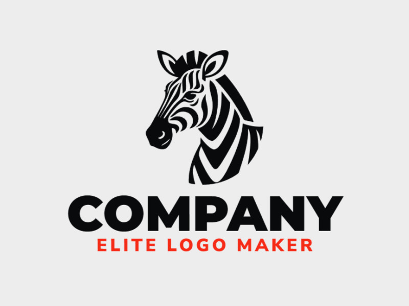 Crie seu próprio logotipo com a forma de uma zebra com estilo animal e com a cor preto.