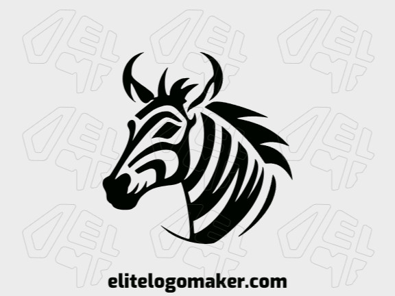 Logotipo animal com formas sólidas formando uma zebra com design refinado e cor preto.
