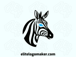 Minimalist logo with solid shapes forming a zebra head with a refined design with blue and black colors.