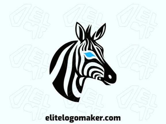 Logotipo minimalista com formas sólidas formando uma cabeça de zebra com design refinado e com as cores azul e preto.