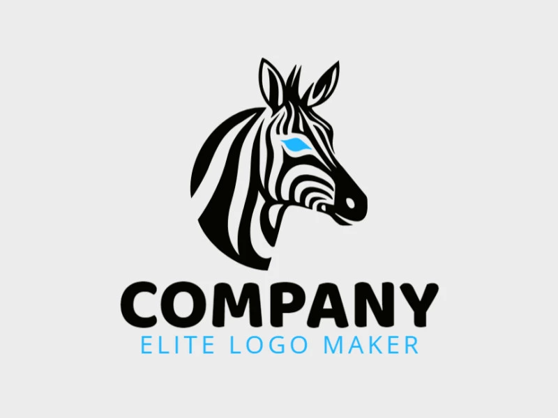 Minimalist logo with solid shapes forming a zebra head with a refined design with blue and black colors.