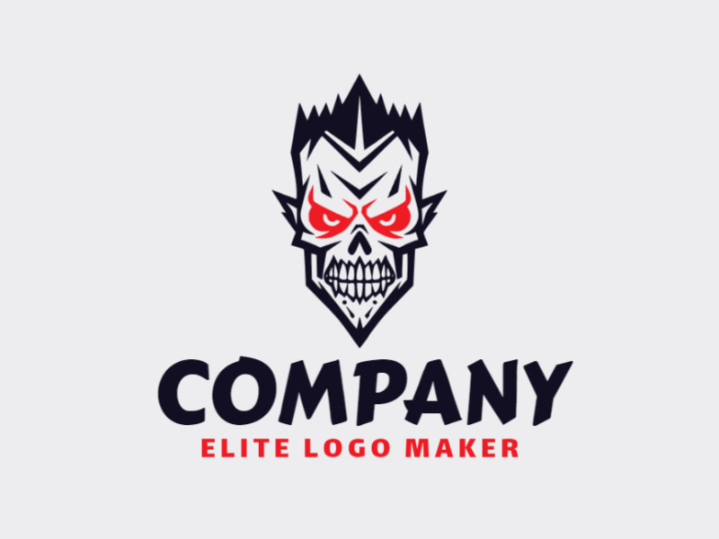 Logotipo criativo com a forma de um zumbi com design memorável e estilo abstrato, as cores utilizadas é vermelho e preto.