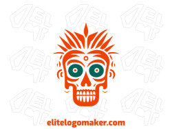 Create a vector logo for your company in the shape of a zombie with a symmetric style, the colors used were orange and dark green.